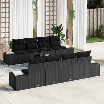 vidaXL Sodo Sofų Rinkinys su pagalve 8 pcs Juoda poliratanas