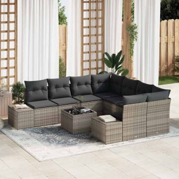 vidaXL Sodo Sofų Rinkinys su pagalve 9 pcs Pilka poliratanas