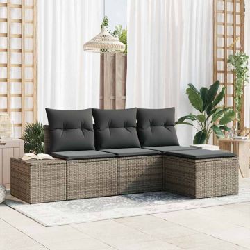 vidaXL Sodo Sofų Rinkinys su pagalve 4 pcs Pilka poliratanas