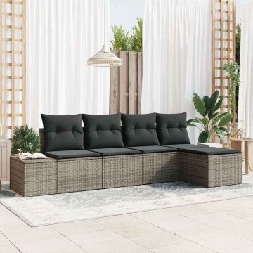 vidaXL Sodo Sofų Rinkinys su pagalve 5 pcs Pilka poliratanas