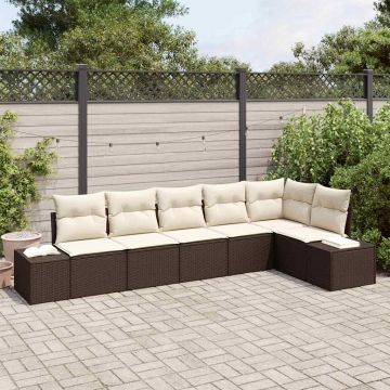 vidaXL Sodo Sofų Rinkinys 6 pcs Ruda ir grietinėlė poliratanas