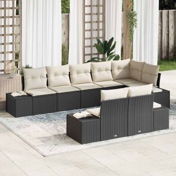 vidaXL Sodo Sofų Rinkinys 8 pcs Juoda ir kreminė Poli ratanas
