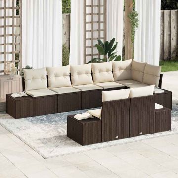 vidaXL Sodo Sofų Rinkinys 8 pcs Ruda ir grietinėlė Poli ratanas