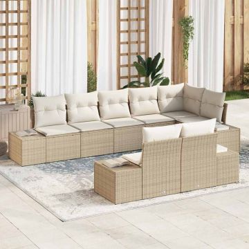 vidaXL Sodo Sofų Rinkinys 8 pcs Bežinė ir kreminė Poli ratanas