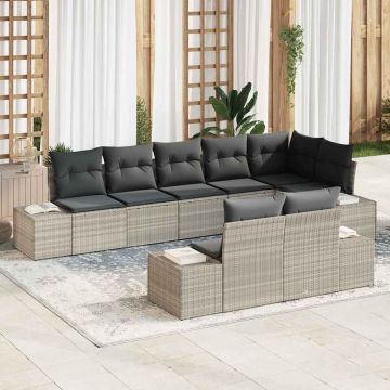 vidaXL Sodo Sofų Rinkinys 8 pcs Šviesiai pilka Poli ratanas