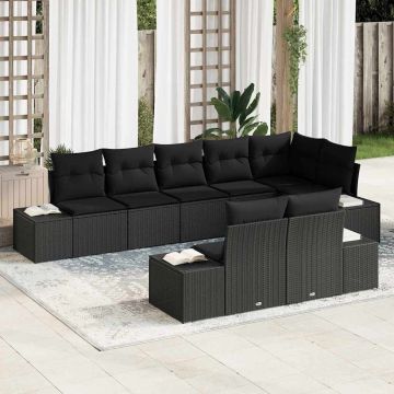 vidaXL Sodo Sofų Rinkinys su saugykla 8 pcs Juoda Poli ratanas
