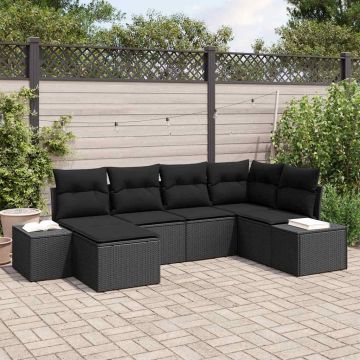 vidaXL Sodo Sofų Rinkinys su pagalve 6 pcs Juoda poliratanas