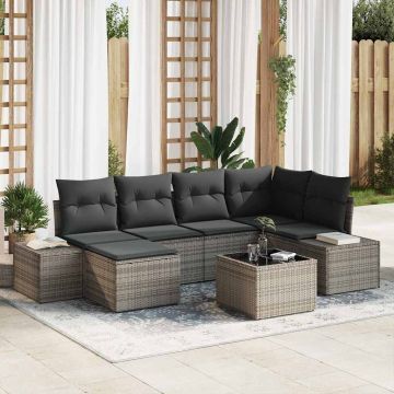 vidaXL Sodo Sofų Rinkinys su pagalve 6 pcs Pilka poliratanas