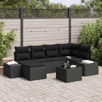 vidaXL Sodo Sofų Rinkinys su pagalve 6 pcs Juoda poliratanas