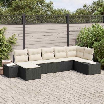 vidaXL Sodo Sofų Rinkinys su pagalve 7 pcs Juoda poliratanas