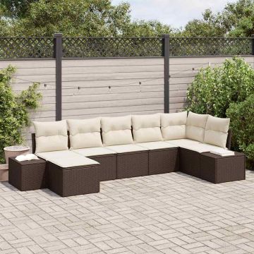 vidaXL Sodo Sofų Rinkinys su pagalve 7 pcs Ruda Poli ratanas