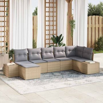 vidaXL Sodo Sofų Rinkinys su pagalve 7 pcs Smėlio poliratanas