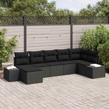 vidaXL Sodo Sofų Rinkinys su pagalve 7 pcs Juoda poliratanas