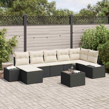 vidaXL Sodo Sofų Rinkinys su pagalve 7 pcs Juoda poliratanas
