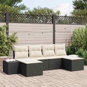 vidaXL Sodo Sofų Rinkinys 4 pcs Juoda ir kreminė poliratanas