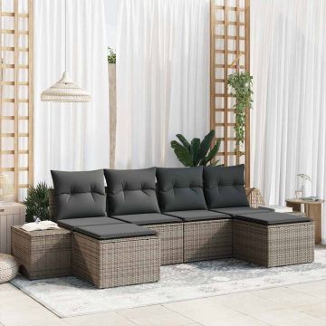 vidaXL Sodo Sofų Rinkinys su pagalve 4 pcs Pilka poliratanas
