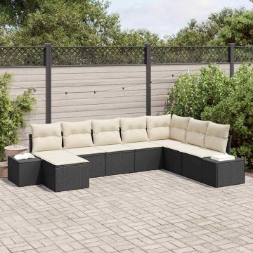vidaXL Sodo Sofų Rinkinys 8 pcs Juoda ir kreminė poliratanas