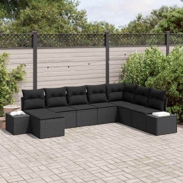 vidaXL Sodo Sofų Rinkinys su pagalve 8 pcs Juoda poliratanas