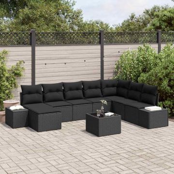 vidaXL Sodo Sofų Rinkinys su pagalve 8 pcs Juoda poliratanas