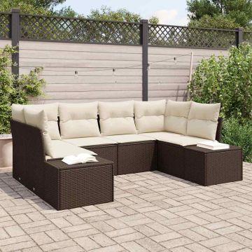 vidaXL Sodo Sofų Rinkinys 6 pcs Ruda ir grietinėlė Poli ratanas