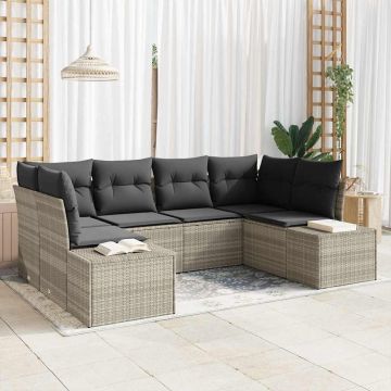 vidaXL Sodo Sofų Rinkinys 6 pcs Šviesiai pilka Poli ratanas