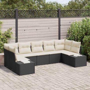 vidaXL Sodo Sofų Rinkinys 7 pcs Juoda ir kreminė Poli ratanas