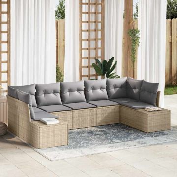 vidaXL Sodo Sofų Rinkinys 7 pcs Bežinė ir šviesiai pilka Poli ratanas