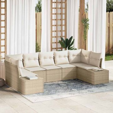 vidaXL Sodo Sofų Rinkinys 7 pcs Bežinė ir kreminė Poli ratanas