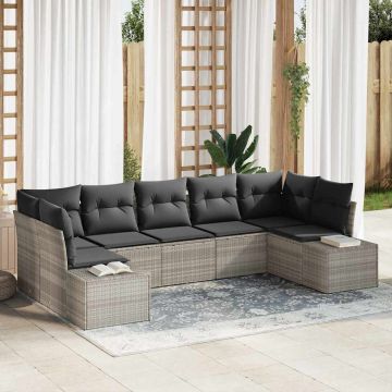 vidaXL Sodo Sofų Rinkinys 7 pcs Šviesiai pilka Poli ratanas