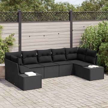 vidaXL Sodo Sofų Rinkinys su saugykla 7 pcs Juoda Poli ratanas