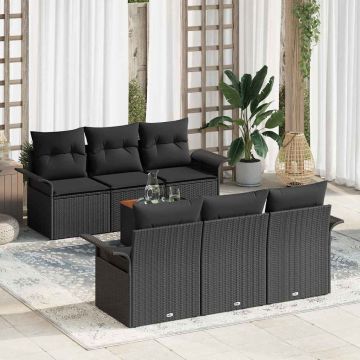 vidaXL Sodo Sofų Rinkinys su saugykla 7 pcs Juoda poliratanas