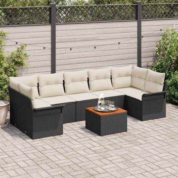 vidaXL Sodo Sofų Rinkinys 8 pcs Juoda ir kreminė poliratanas