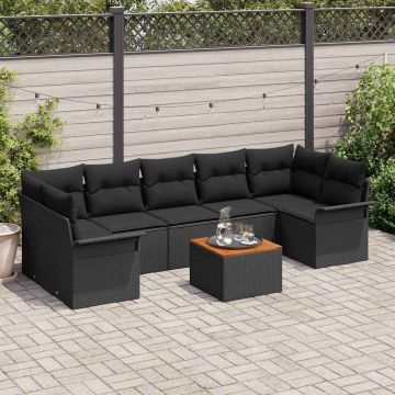 vidaXL Sodo Sofų Rinkinys su saugykla 8 pcs Juoda poliratanas