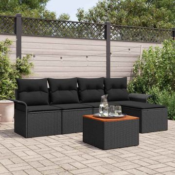 vidaXL Sodo Sofų Rinkinys su saugykla 6 pcs Juoda poliratanas