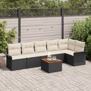 vidaXL Sodo Sofų Rinkinys 7 pcs Juoda ir kreminė poliratanas