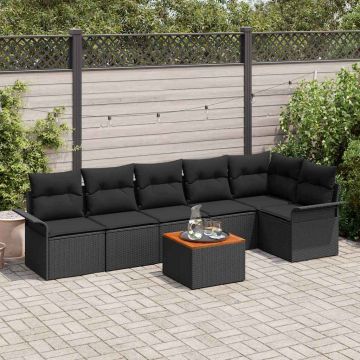 vidaXL Sodo Sofų Rinkinys su saugykla 7 pcs Juoda poliratanas