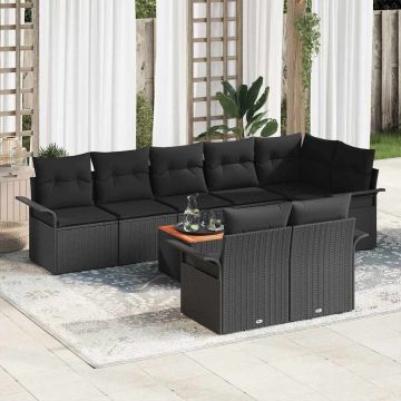 vidaXL Sodo Sofų Rinkinys su saugykla 9 pcs Juoda poliratanas