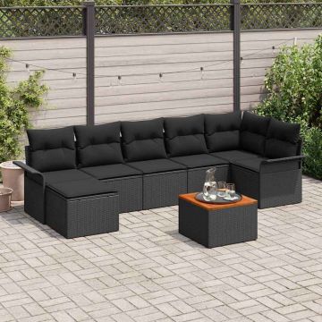 vidaXL Sodo Sofų Rinkinys su saugykla 8 pcs Juoda poliratanas