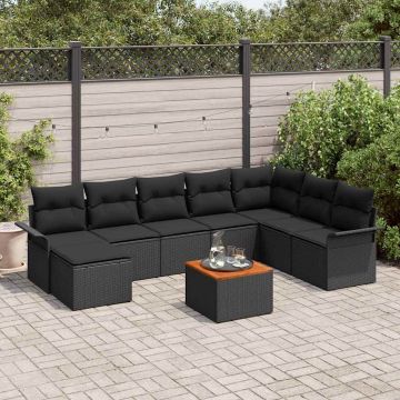 vidaXL Sodo Sofų Rinkinys su saugykla 9 pcs Juoda poliratanas