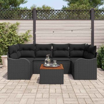 vidaXL Sodo Sofų Rinkinys su saugykla 7 pcs Juoda poliratanas