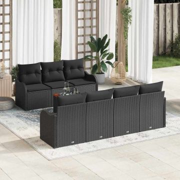 vidaXL Sodo Sofų Rinkinys su saugykla 8 pcs Juoda poliratanas