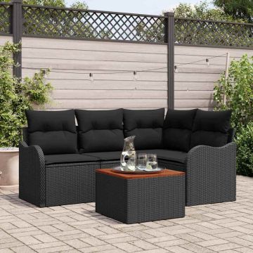 vidaXL Sodo Sofų Rinkinys su saugykla 5 pcs Juoda poliratanas