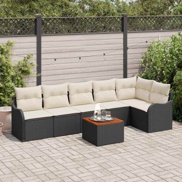 vidaXL Sodo Sofų Rinkinys 7 pcs Juoda ir kreminė poliratanas