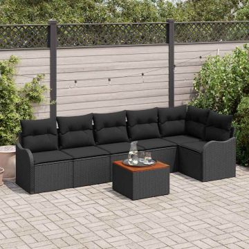 vidaXL Sodo Sofų Rinkinys su saugykla 7 pcs Juoda poliratanas