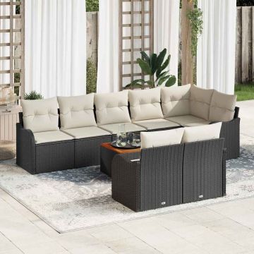 vidaXL Sodo Sofų Rinkinys 9 pcs Juoda ir kreminė poliratanas