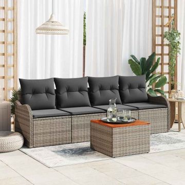 vidaXL Sodo Sofų Rinkinys su saugykla 5 pcs Pilka poliratanas
