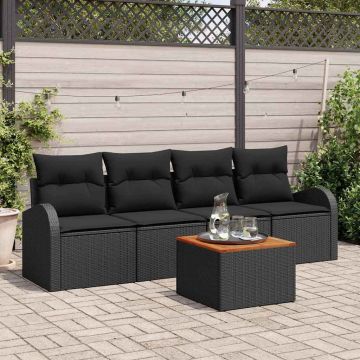 vidaXL Sodo Sofų Rinkinys su saugykla 5 pcs Juoda poliratanas