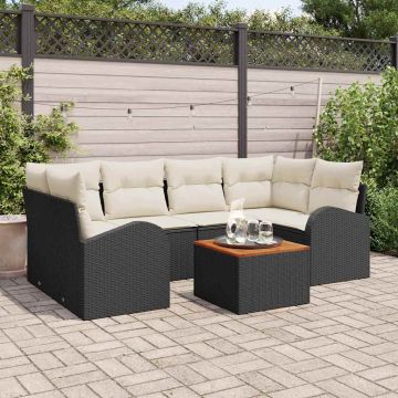 vidaXL Sodo Sofų Rinkinys 7 pcs Juoda ir kreminė poliratanas