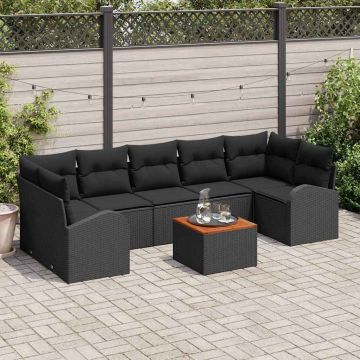 vidaXL Sodo Sofų Rinkinys su saugykla 8 pcs Juoda poliratanas
