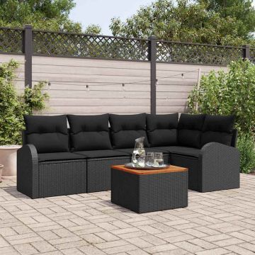 vidaXL Sodo Sofų Rinkinys su saugykla 6 pcs Juoda poliratanas